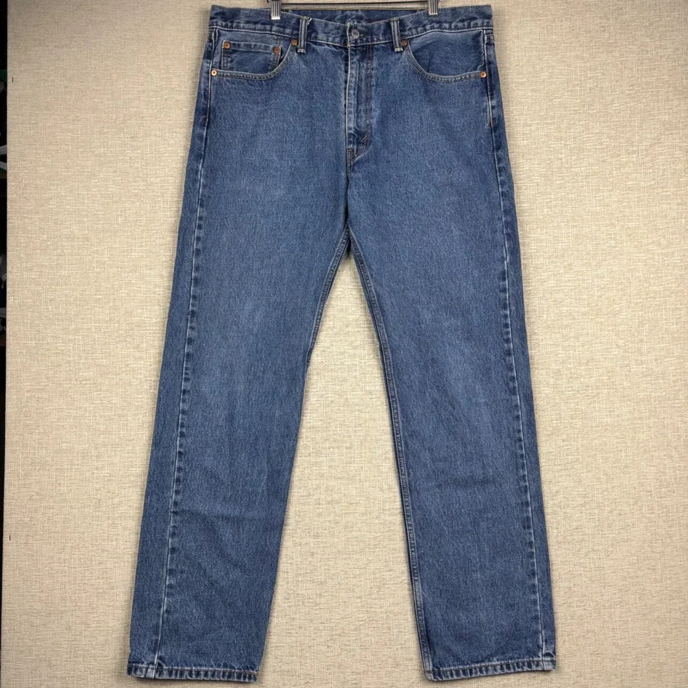 Levis 505 Mens 38x34 Jeans Medium Blue Washed Denim Workwear Fade